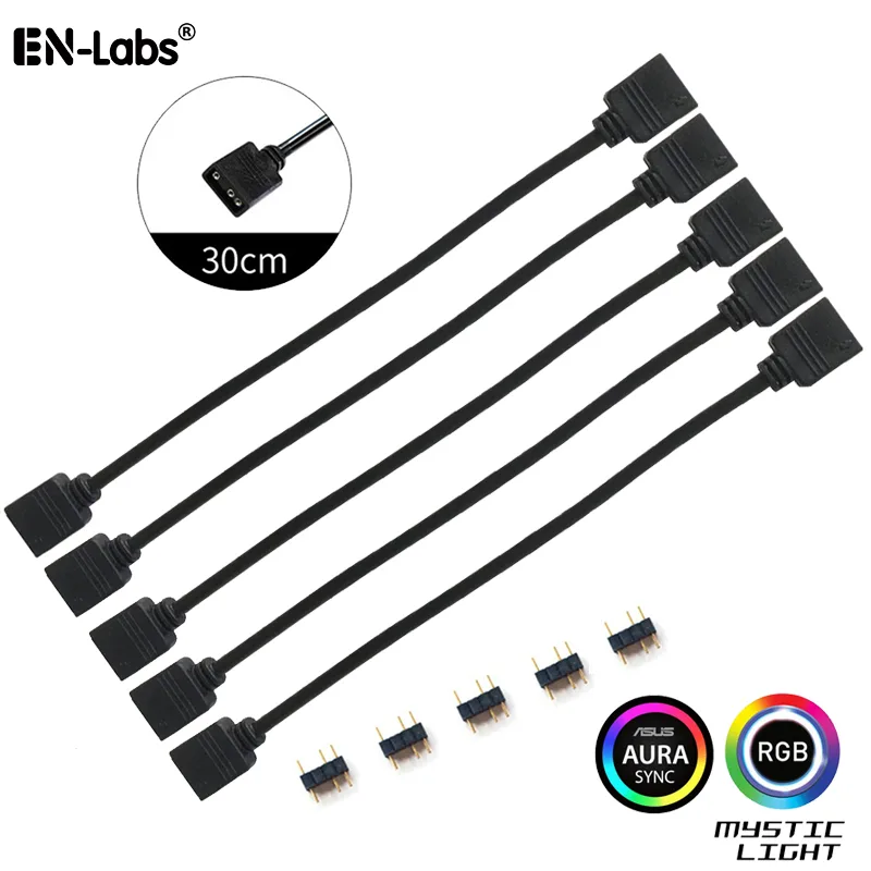 EN-Labs EN-Labs 5VRGBEX1FT5PK 5V 3-pin RGB female-to-female extension cable 1 ft 5-pack with gender changer — product photo