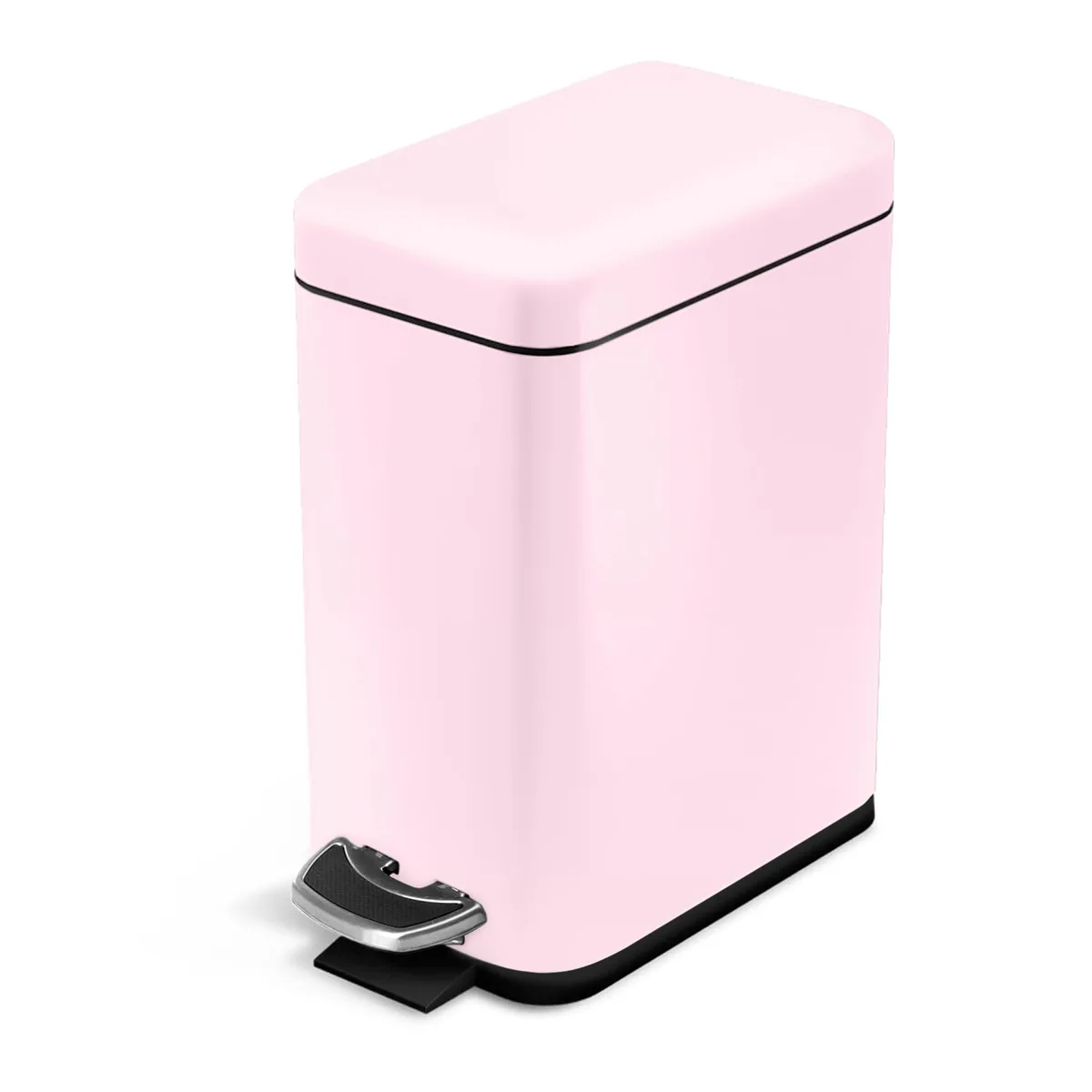 Matte pink stainless steel rectangular step bin with lid and pedal