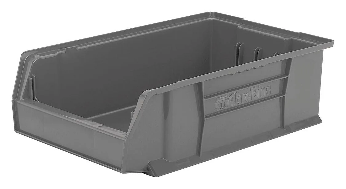 Akro-Mils Akro-Mils 30280GREY Storage Bin, Plastic, Gray, 20 in L, 12 3/8 in W, 6 in H — product photo