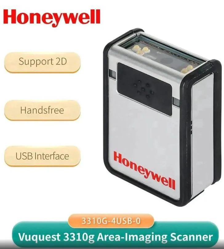 Black handheld barcode scanner with USB cable attached
