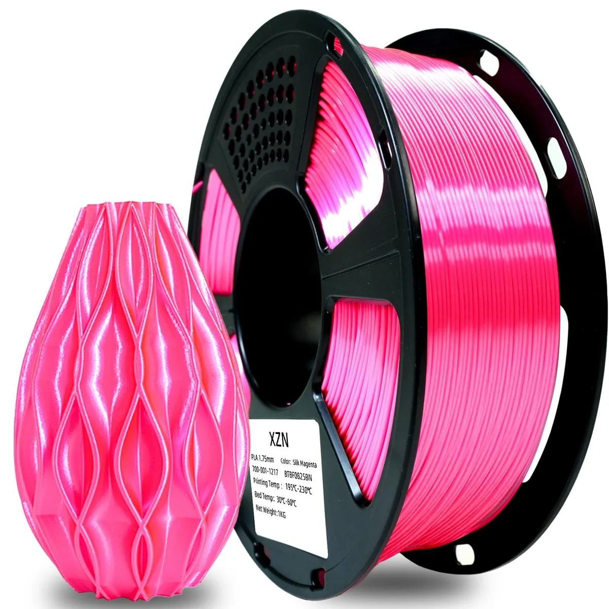 Spool of shiny silk rose pink PLA filament 1.75 mm diameter 2.2 lbs