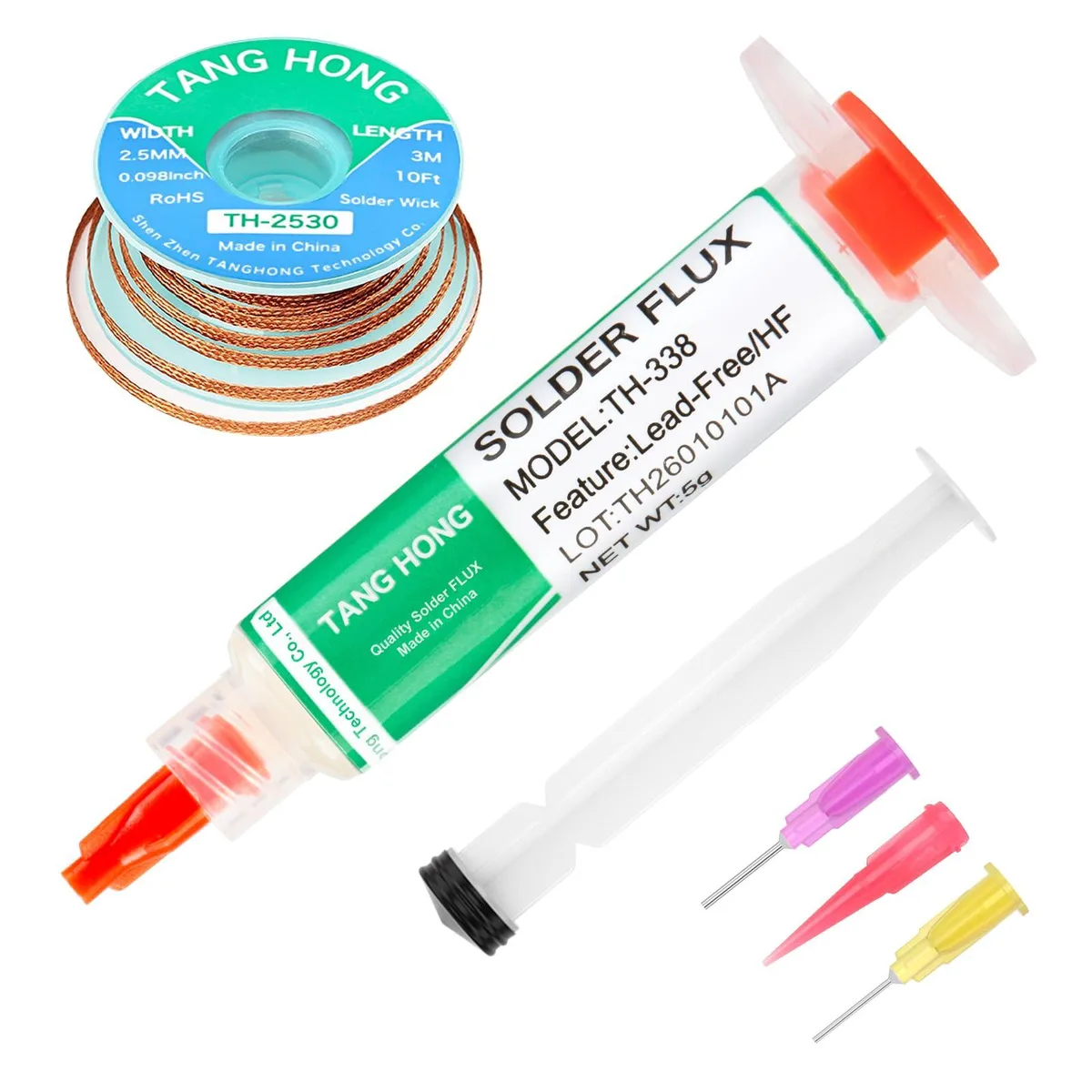  Meterk TH-338 Solder Flux Paste 5ml &amp; Solder Wick Braid 10ft Kit — product photo