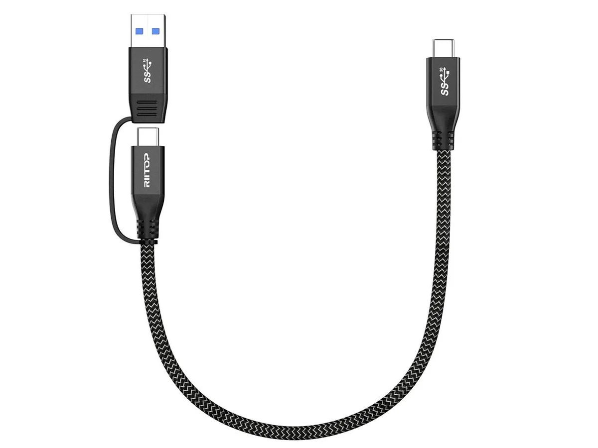 RIITOP RIITOP USB 3.2 C to C cable 20Gbps 100W 1ft 2-in-1 with C-A adapter — product photo