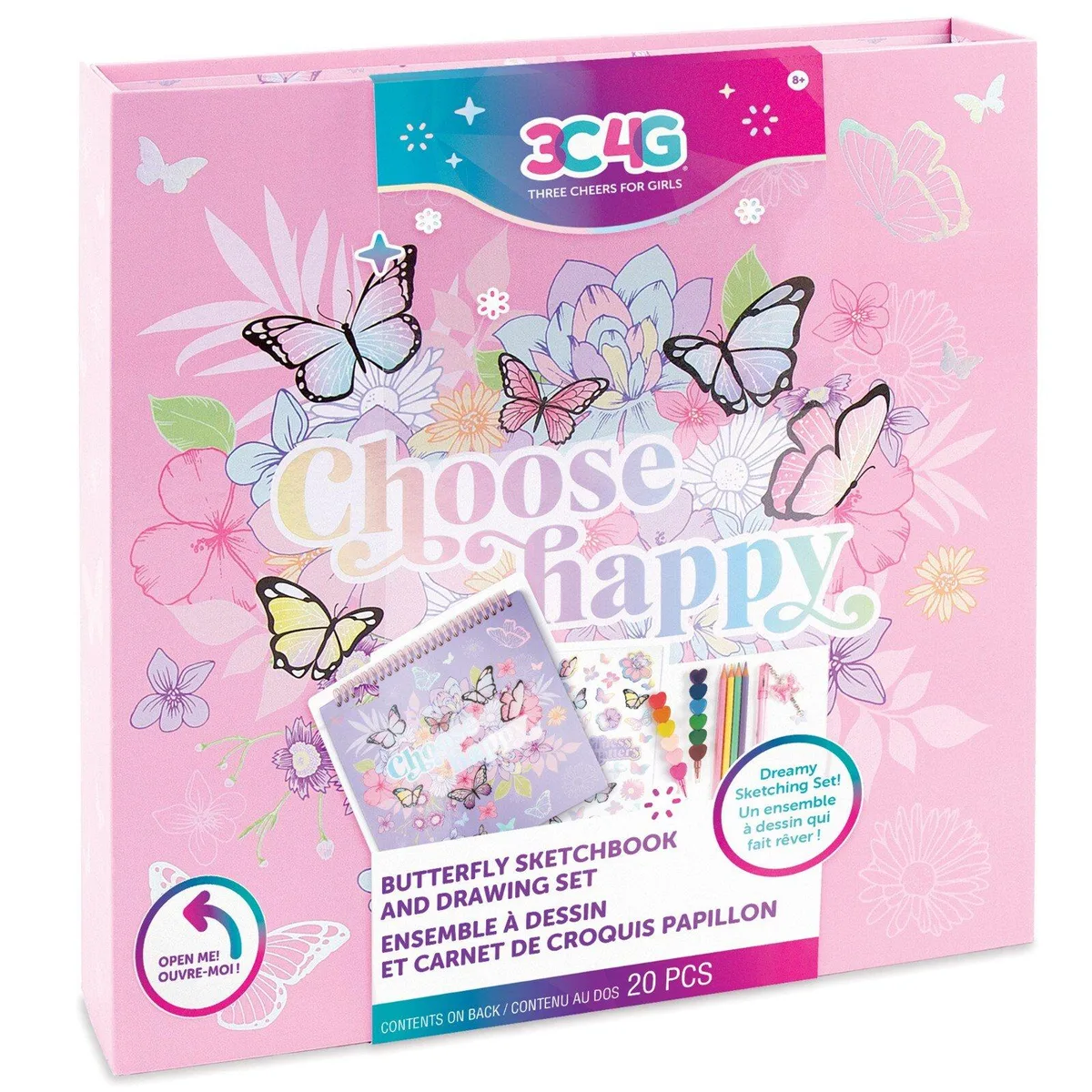 Make It Real Make It Real Three Cheers for Girls Butterfly Sketchbook &amp; Drawing 20 Piece Set — product photo