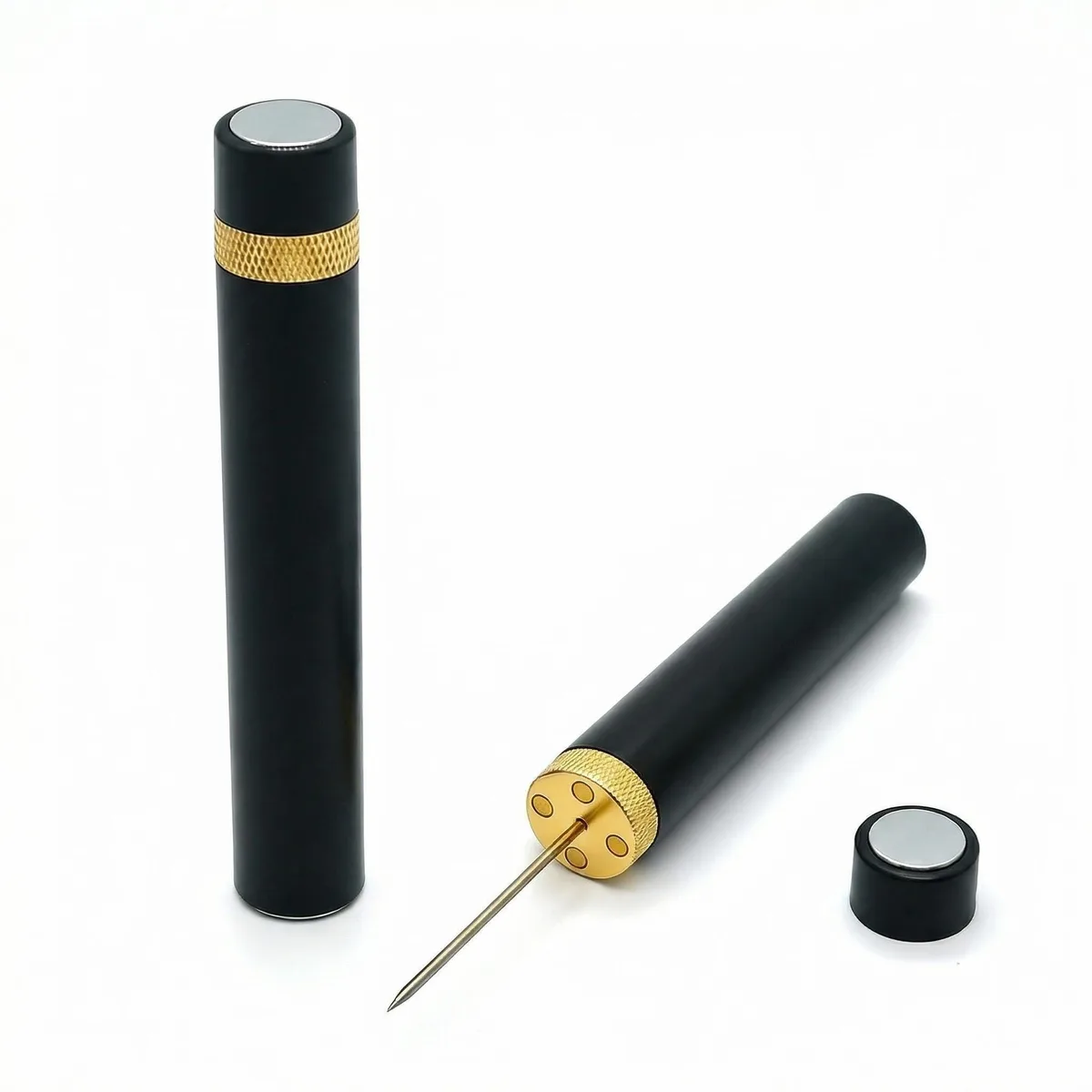 Slim silver pen-style air-pressure wine opener with needle