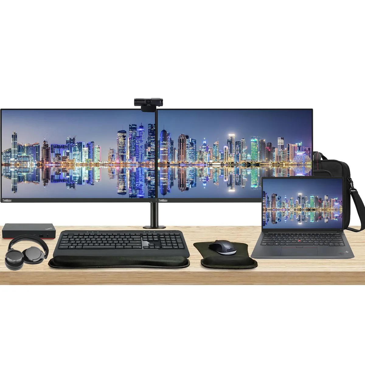Lenovo Lenovo ThinkPad E14 Gen 5 14" Ryzen 7 7730U 16GB 512GB Bundle with Dual 24" Monitors, Dock, MK670, Accessories — product photo
