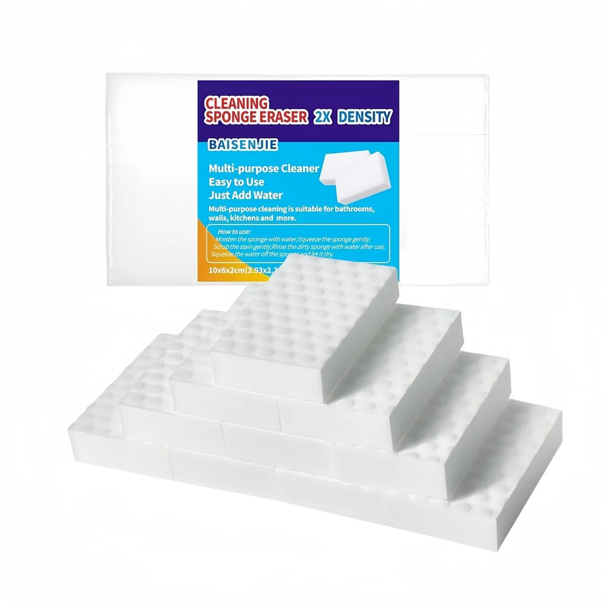 Pack of ten white rectangular melamine cleaning sponges