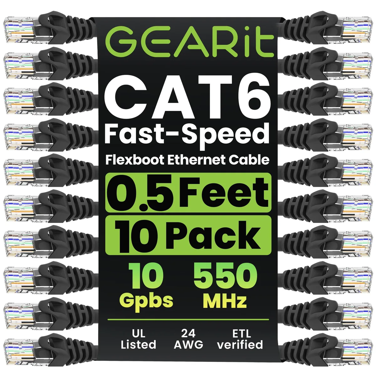No Sew No Sew Cat 6 Ethernet Patch Cable 0.5 ft Black 10 Pack — product photo