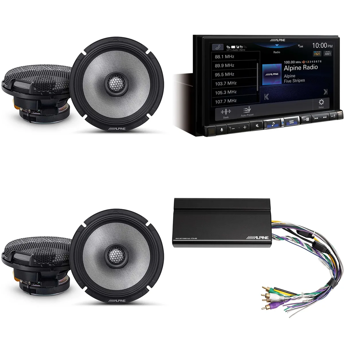 Alpine Alpine ILX-507 7" Multimedia Receiver with (2) R2-S65 6.5" Coaxial Speakers and KTA-450 Power Pack — product photo