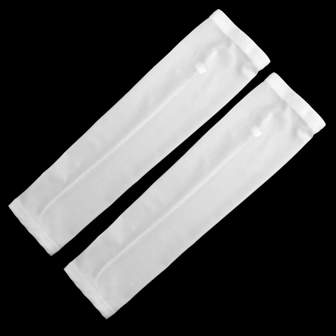Pair of white XL arm sleeves, lightweight elastic fabric, flat size 44 by 13 cm