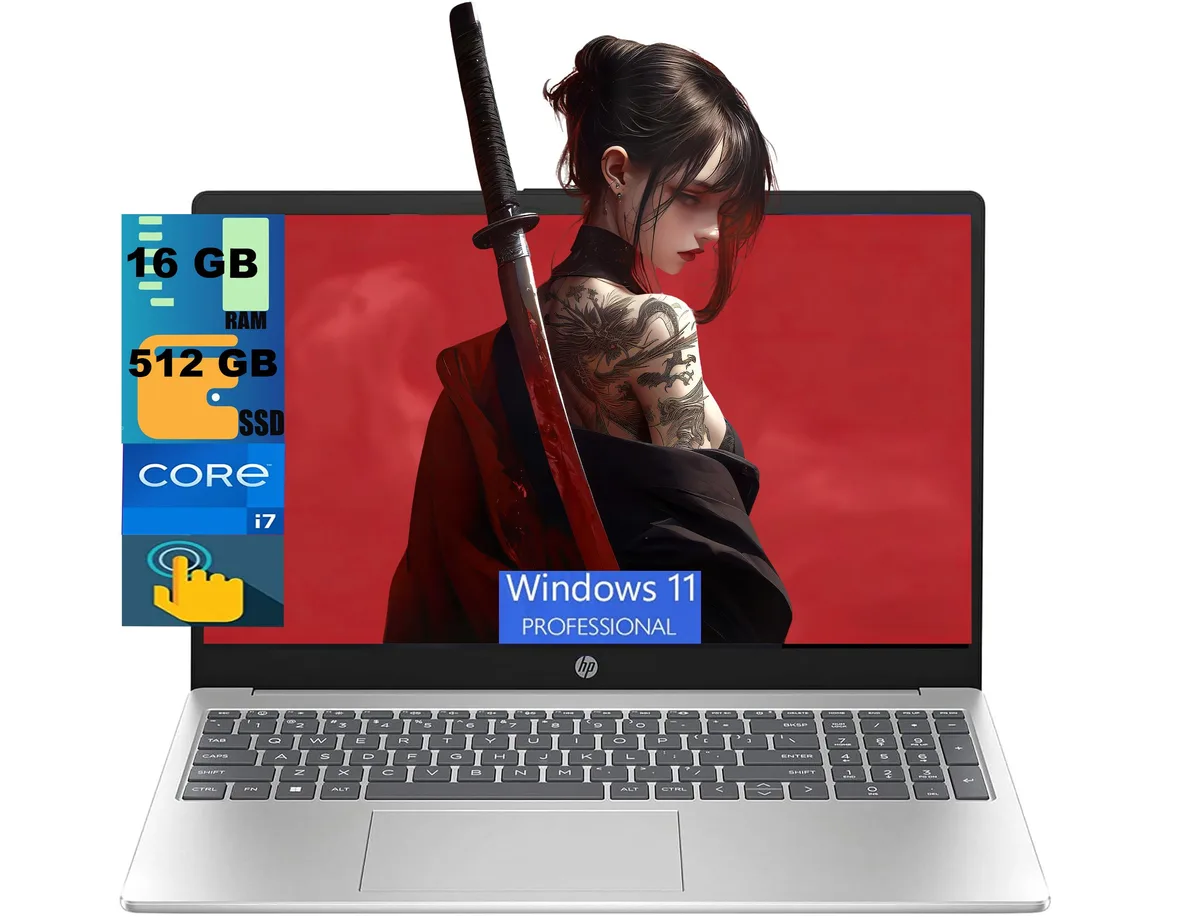 HP HP 15 laptop Intel Core i7-1355U 10-core 16GB 512GB PCIe SSD 15.6" FHD Touchscreen Silver — product photo