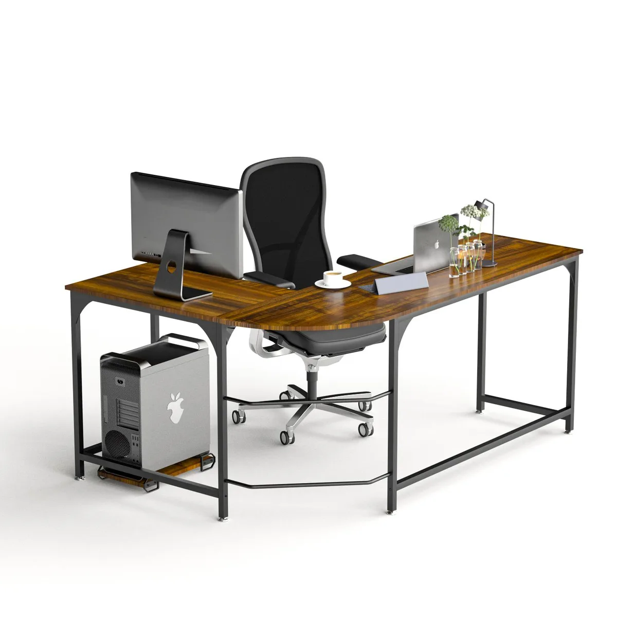 INMISS INMISS Reversible L-Shaped Desk 66.1" x 47.2" Walnut Brown — product photo