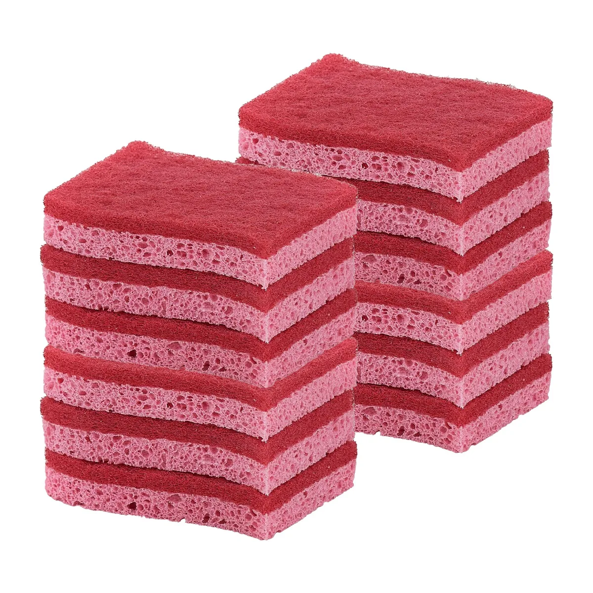 Pack of twelve cellulose sponges, pink and blue, double-sided with scouring pads