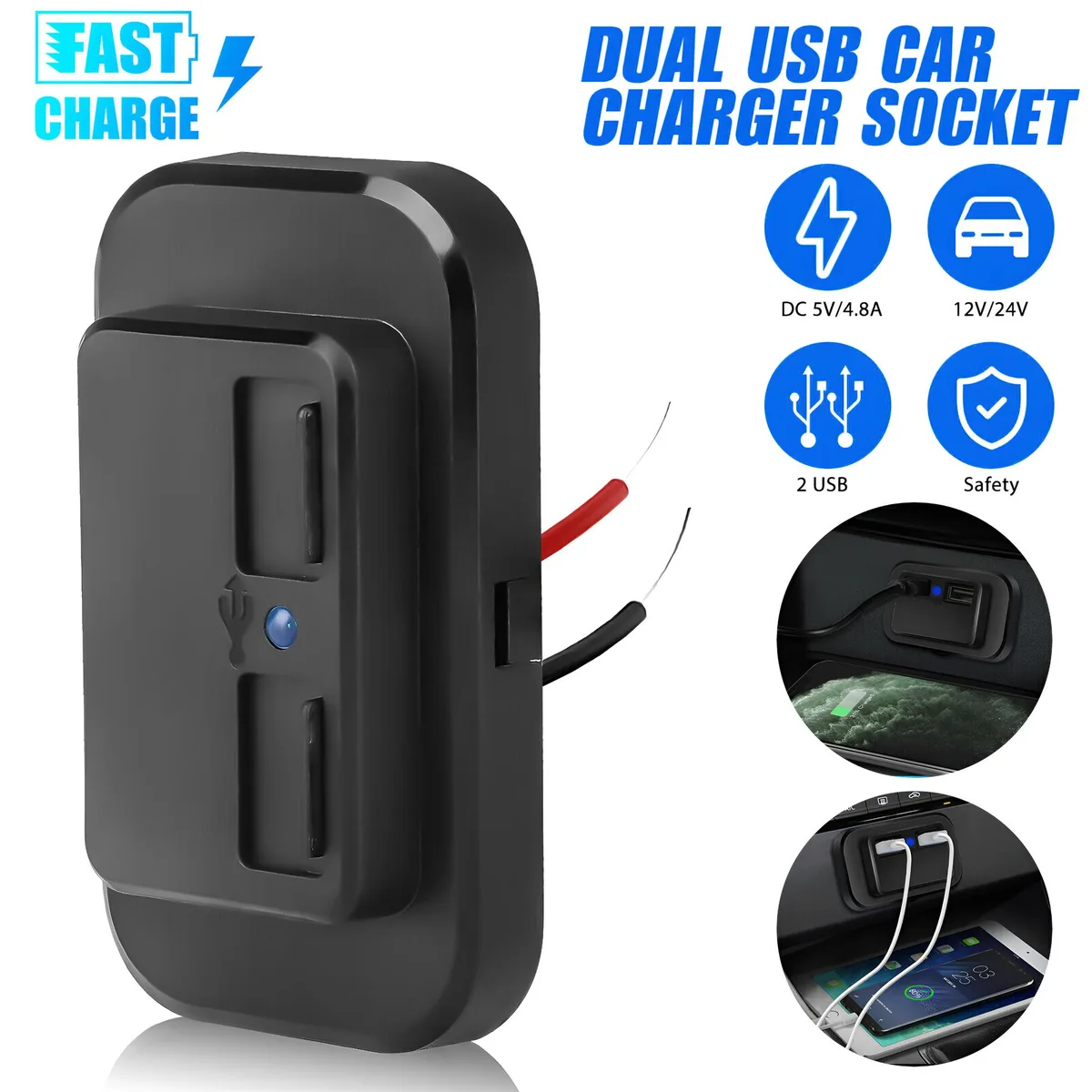 JacobsParts Inc. JacobsParts Inc. PANELUSB-B 12V 24V 3.1A Dual USB Car Charger Panel Mount — product photo