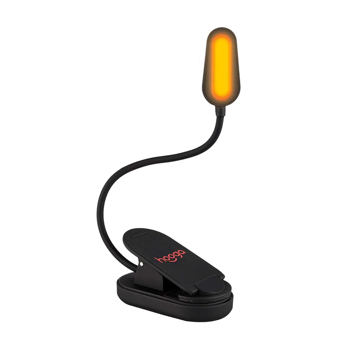 Small amber clip-on book light with flexible gooseneck