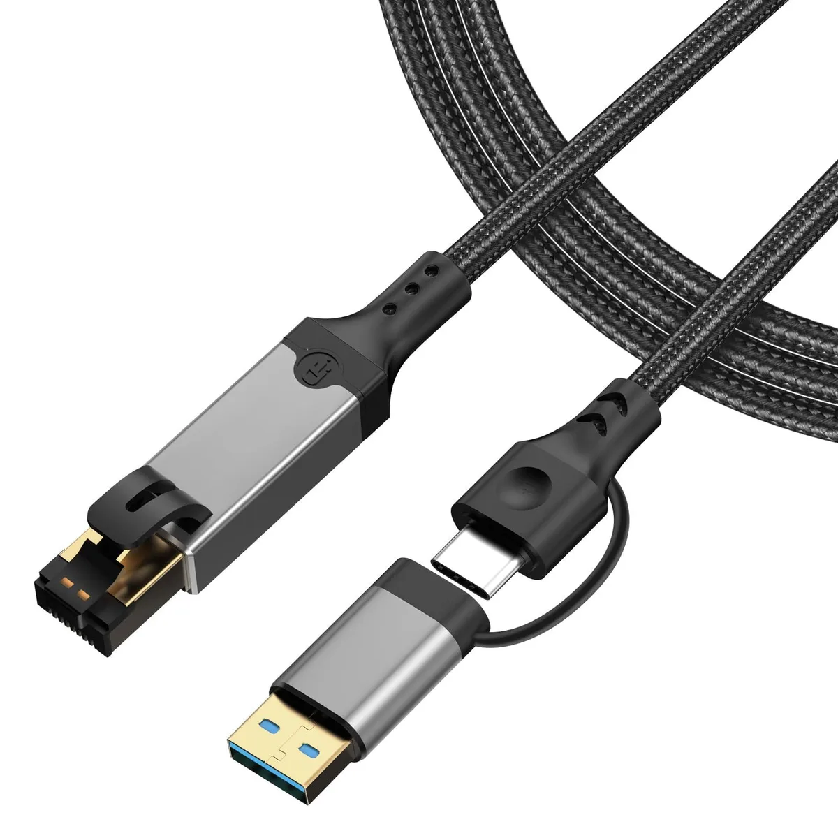 Zebra 2-in-1 USB-A and USB-C to RJ45 Ethernet cable 6.6FT nylon braided