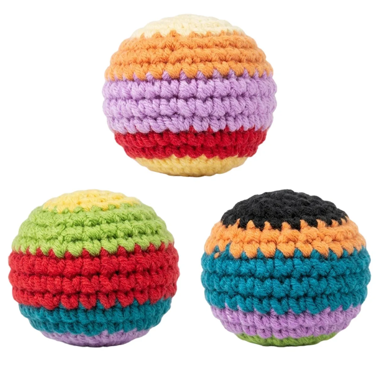 3Pcs Hand-Made Knitted Footbag Sack Multicolor Juggling Balls Outdoor Toy — product photo