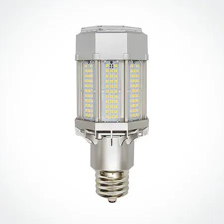 Cylindrical corncob LED bulb with transparent finish and adjustable mogul screw base