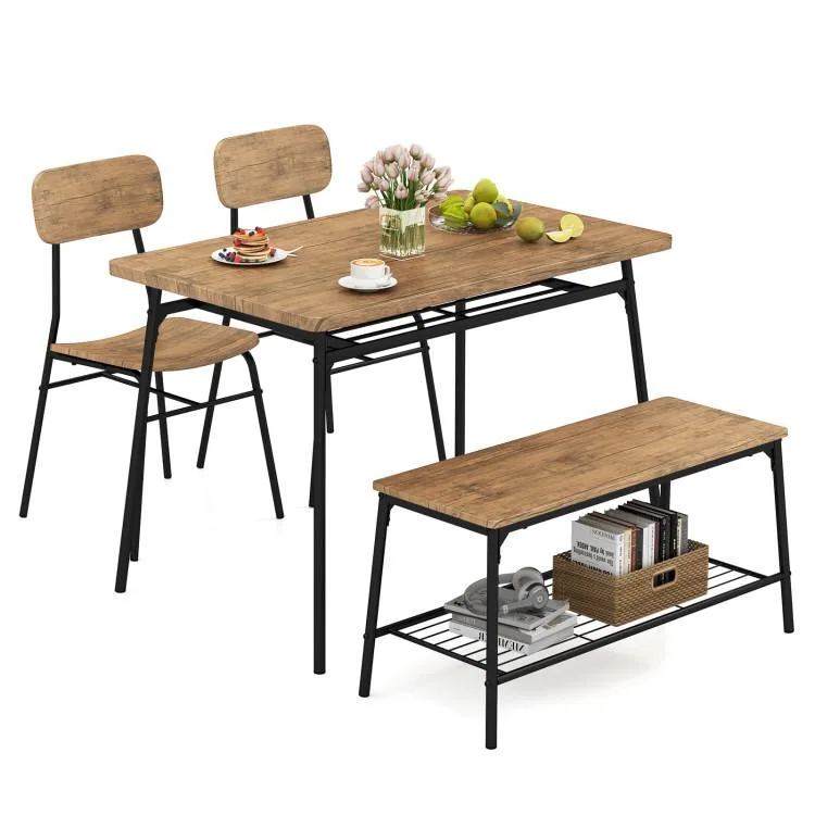 SlickBlue SlickBlue 4-Piece Dining Set Brown 43" Table Bench 2 Chairs — product photo