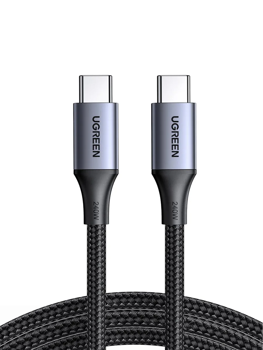 Black nylon-braided USB-C to USB-C cable, 3.3 ft, aluminium connector housings