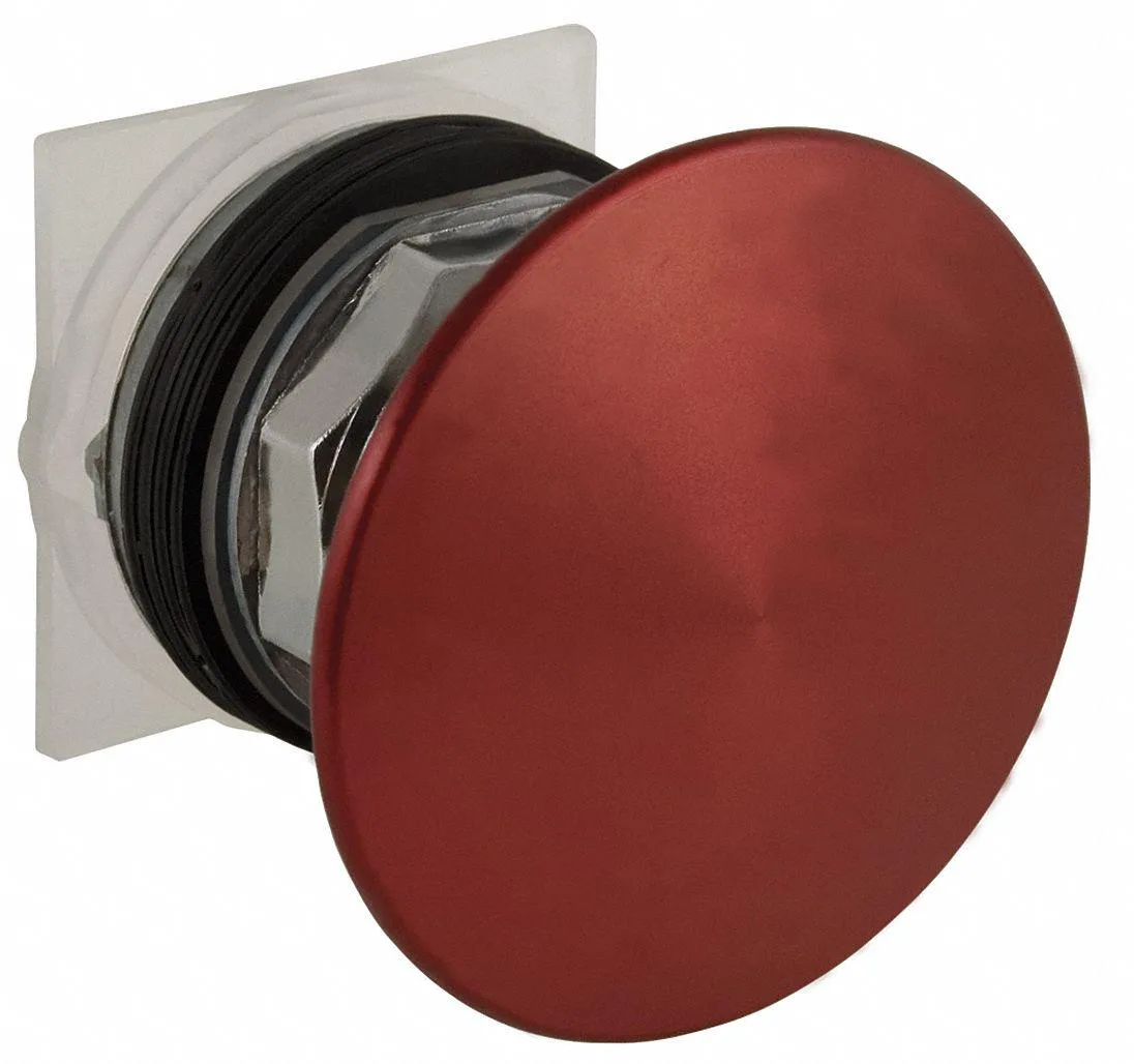 Red mushroom-head push button, 30 mm metal body, momentary action