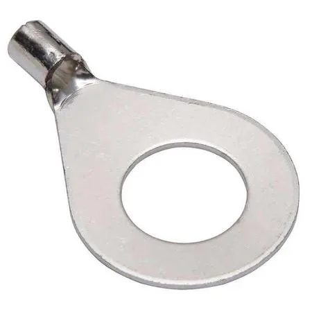 Bare copper compression lug, long barrel, tin finish, one 5/8 in stud hole