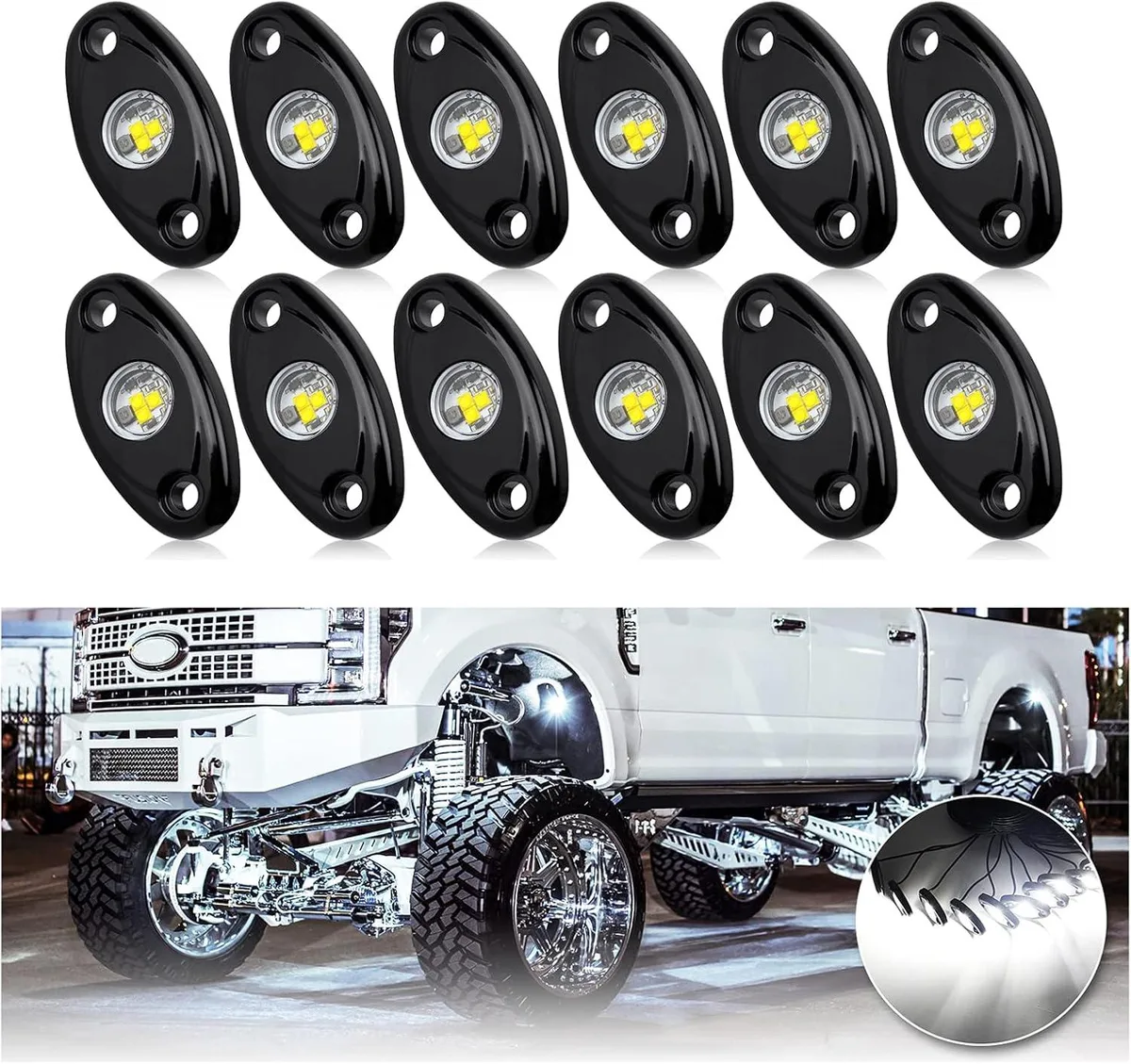 WUQ WUQ 12 Pods White LED Rock Lights Kit automotive specialty lighting — product photo
