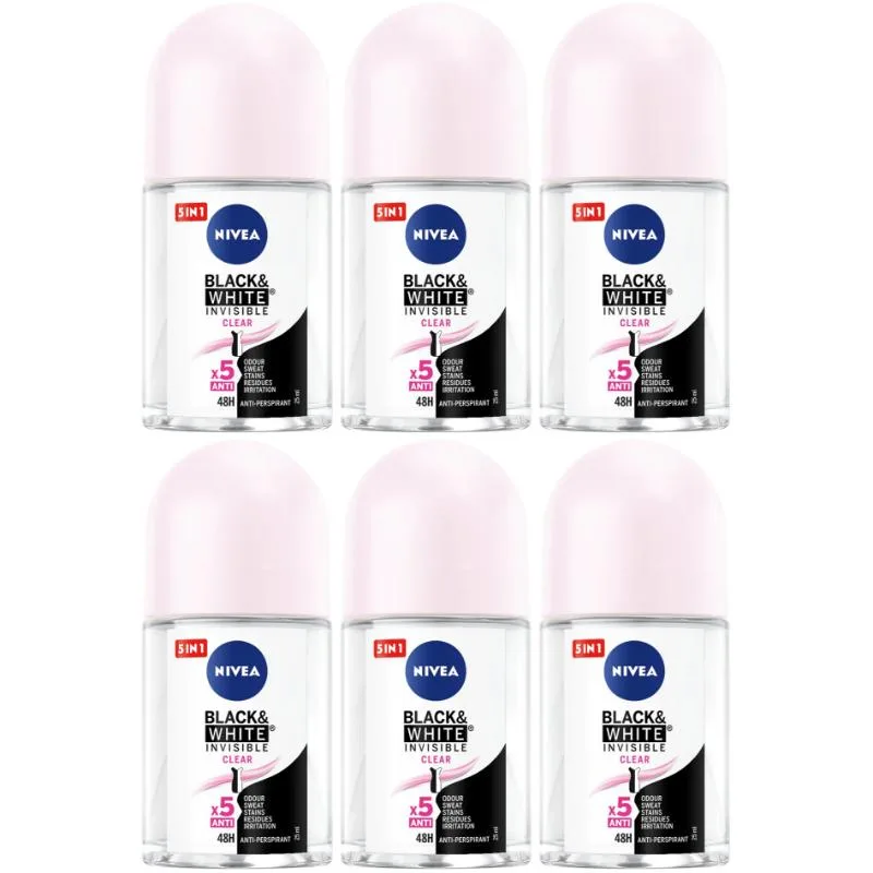 Nivea Nivea NIVE-ROL-BWCLR-2506 Invisible Black &amp; White Roll-On 25 ml 6-pack skin care — product photo