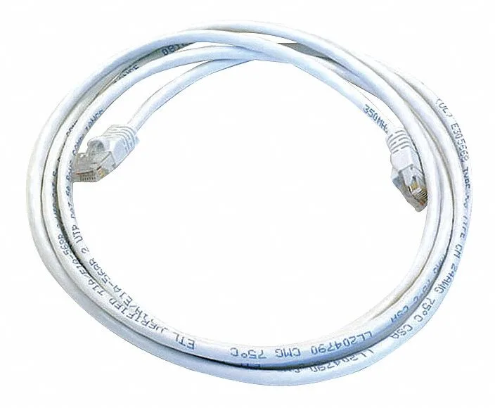 White Cat5e ethernet cable, 7ft, RJ45 connectors, snagless boots