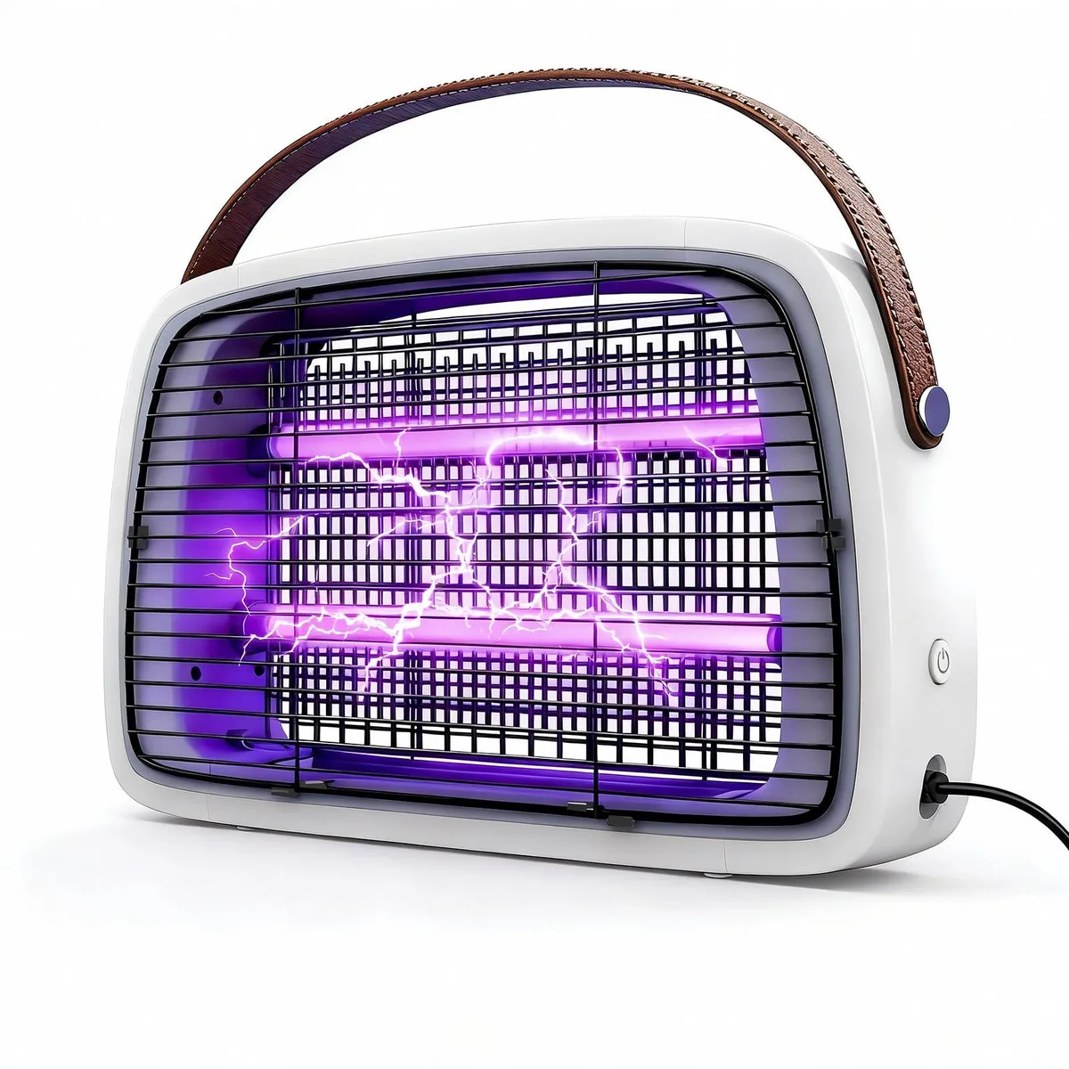 Grey rectangular indoor bug zapper with protective grid and hanging strap