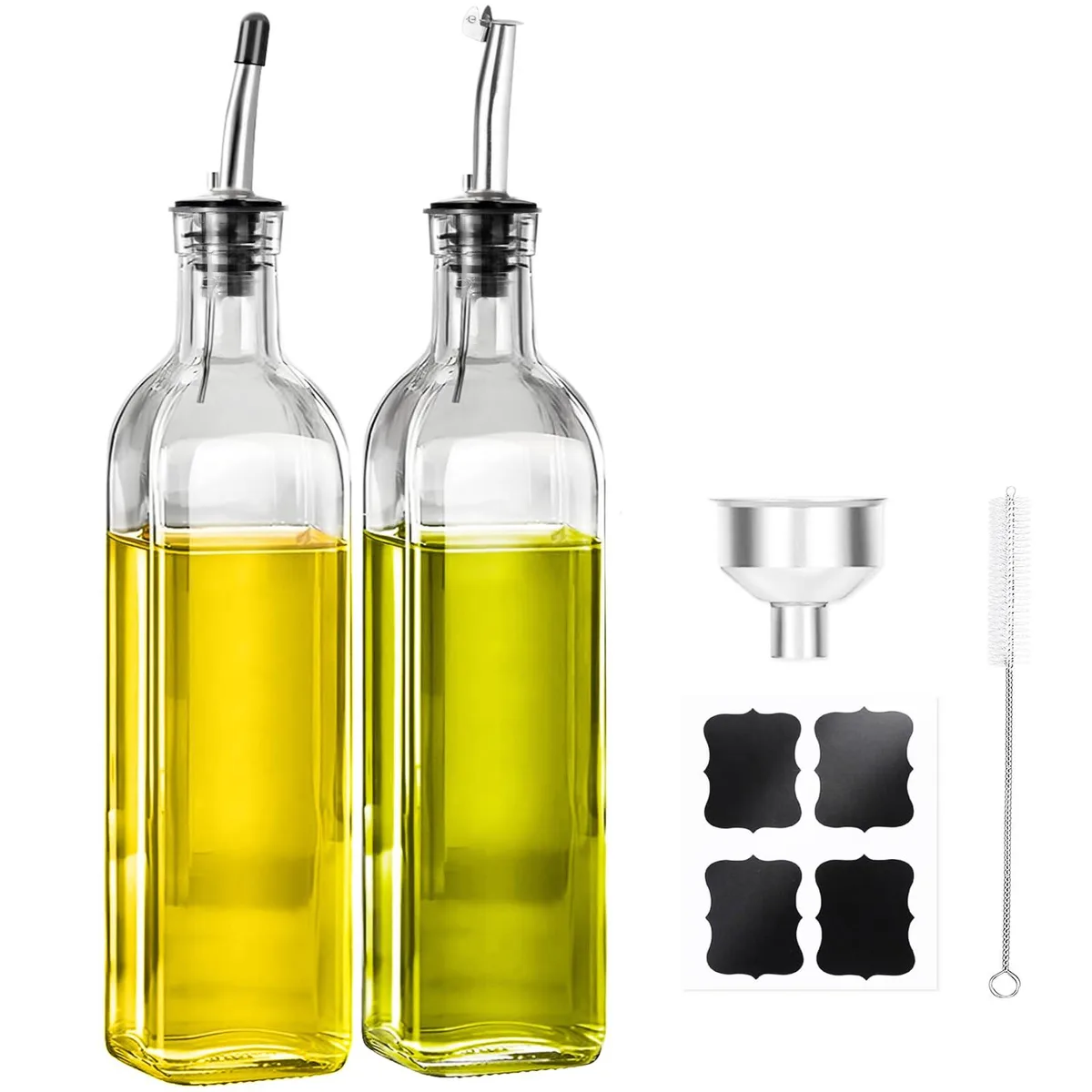  Olive Oil Dispenser Set 2 Pcs 500ml Glass Bottles Stainless Steel Pourers — product photo