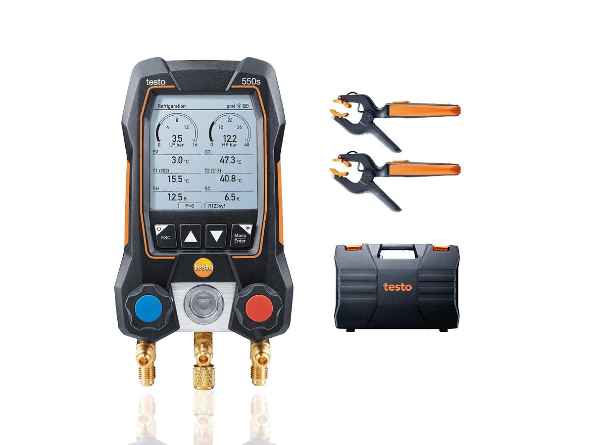 Testo Testo 550s AC Manifold Gauge Set with 2x 115i Clamp Thermometers — product photo