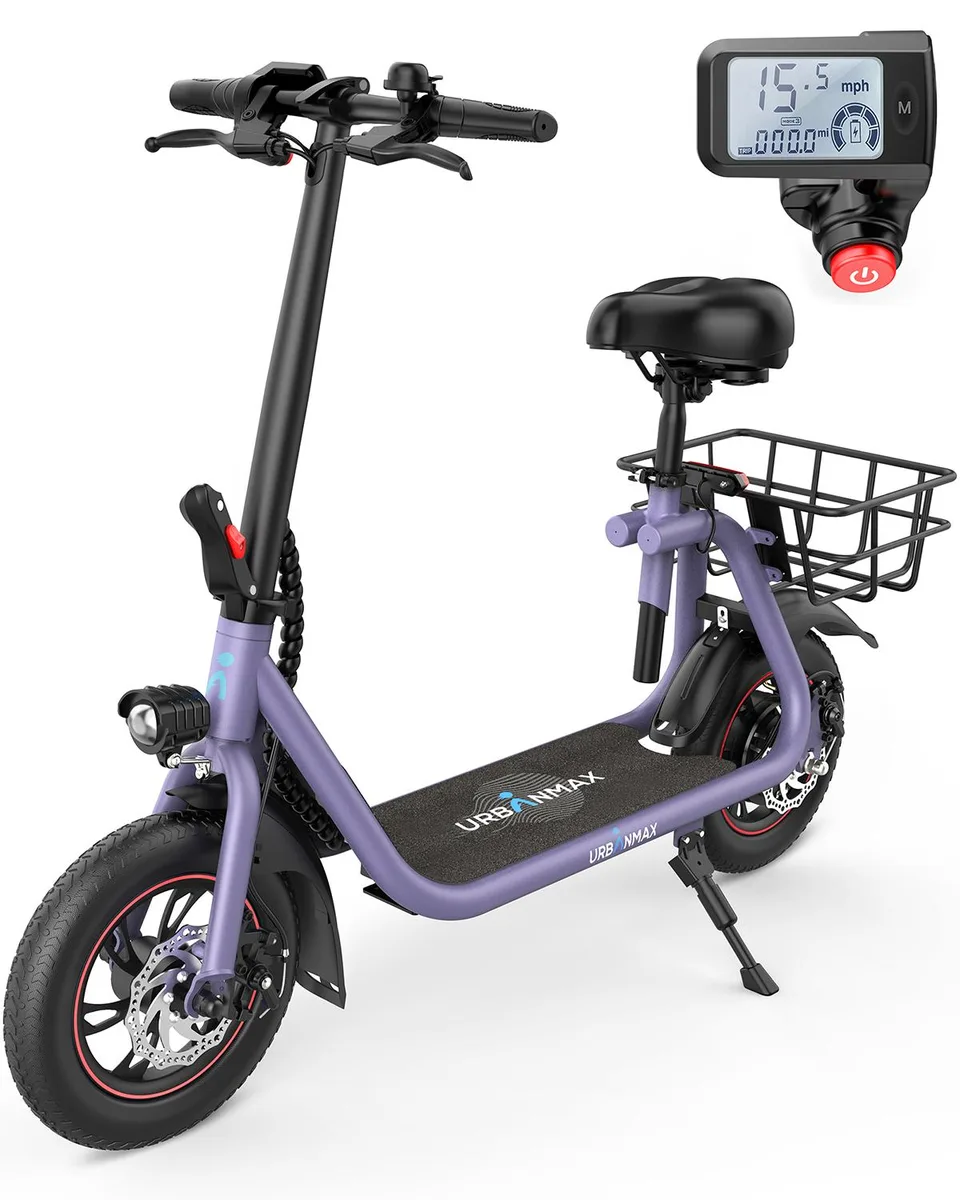 URBANMAX URBANMAX C1-Purple electric scooter with seat 450W 21 mile range 12" tires purple — product photo