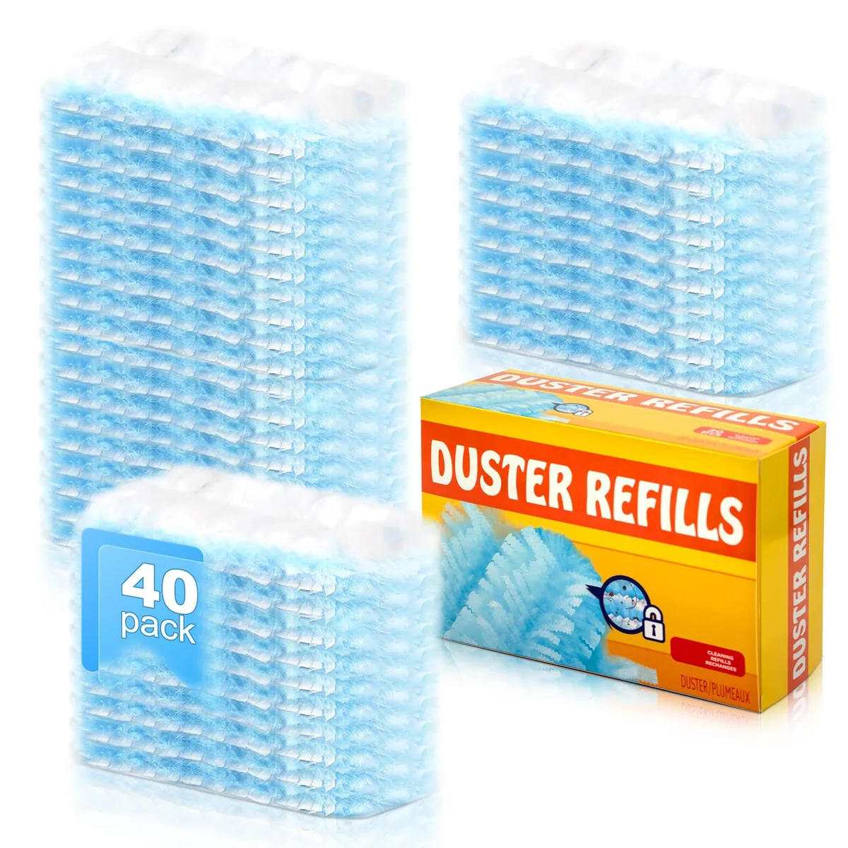 Flat pack of 40 disposable duster refill heads, lightweight fibrous texture