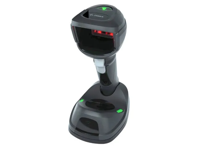 Black handheld barcode scanner with USB cable