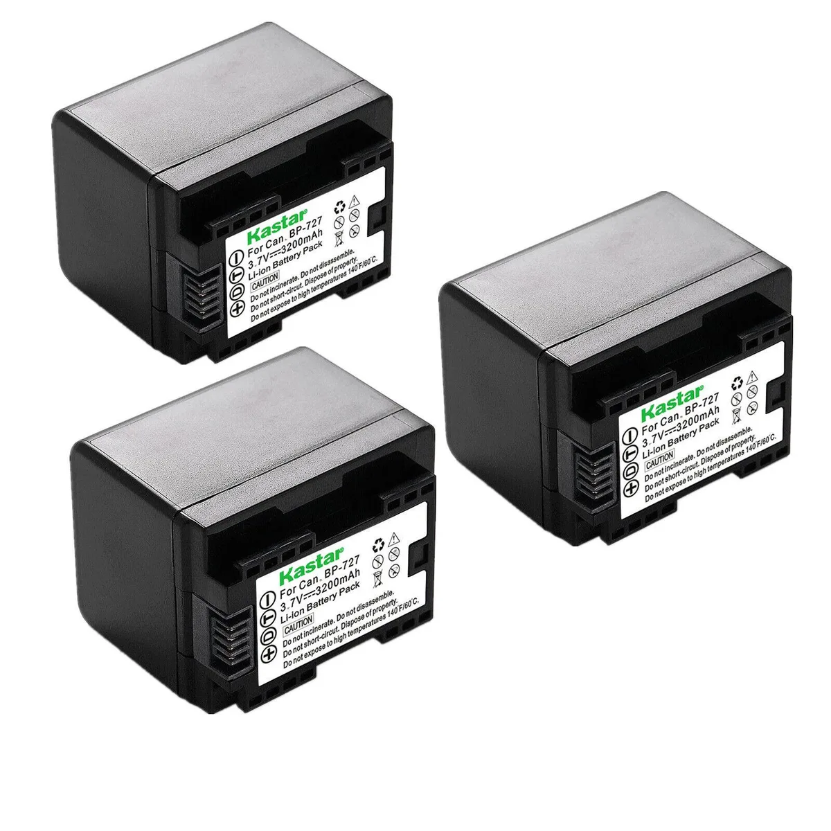 Kastar Kastar BP-727 3200mAh 3.7V 3-pack camera battery — product photo