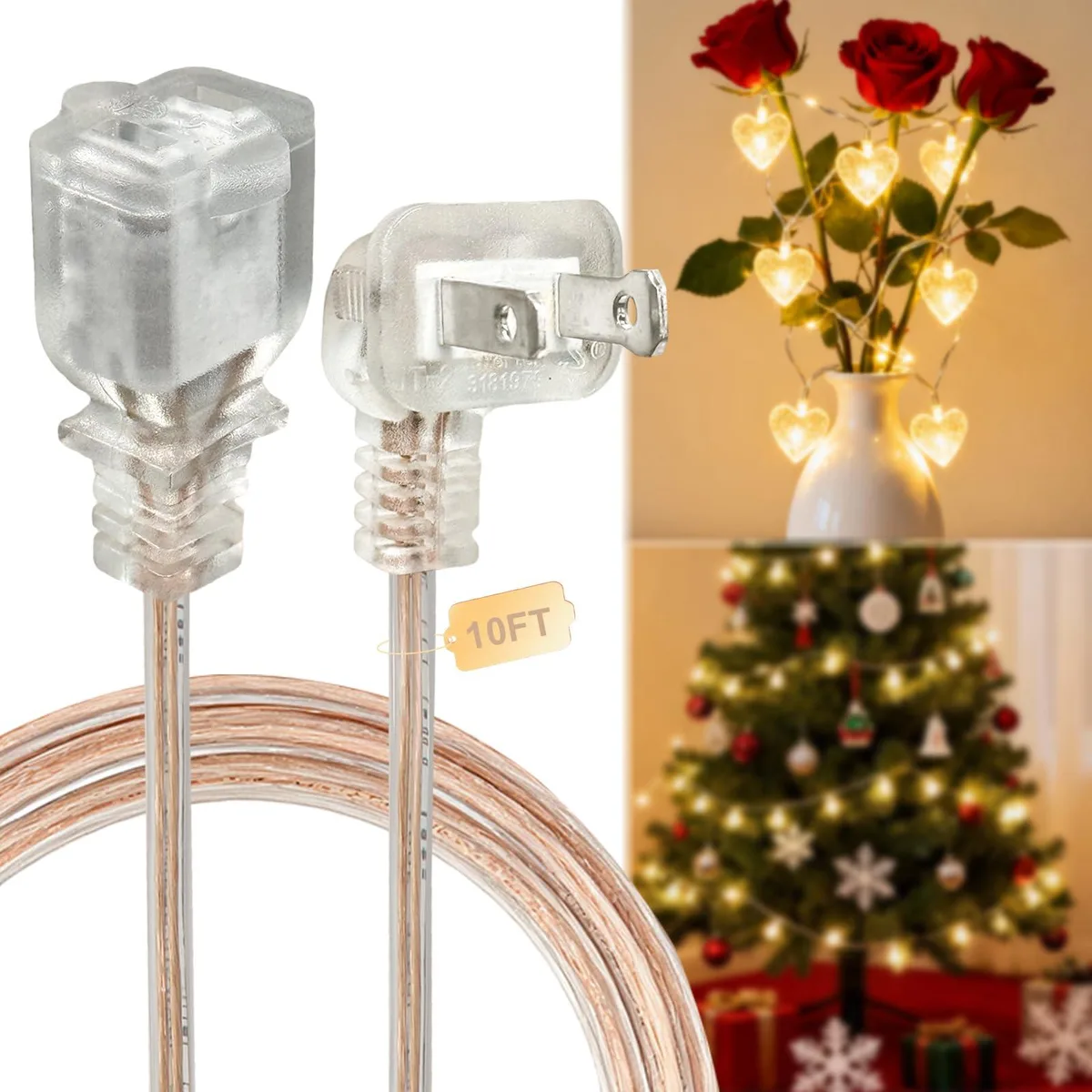  Gutedeal 10 ft Clear 2-Prong Extension Cord 18 AWG 1250W — product photo