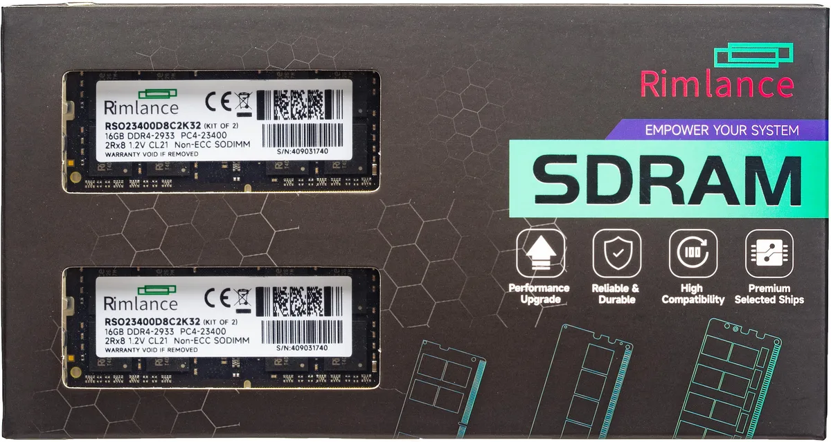 RIMLANCE RIMLANCE RSO23400D8C2K32-1 32GB (2×16GB) DDR4 2933MHz CL21 laptop RAM — product photo