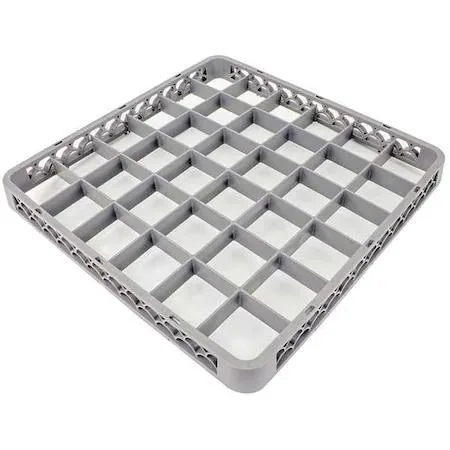 Gray plastic rack extender with 36 square compartments