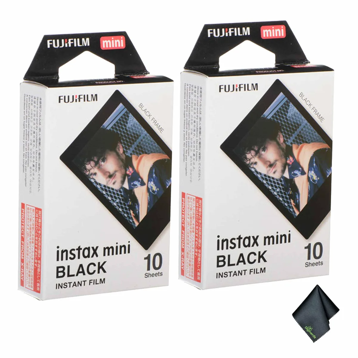 FUJIFILM FUJIFILM INSTAX MINI Black Instant Film 2x 10 Exposures Bundle with Microfiber Cloth — product photo
