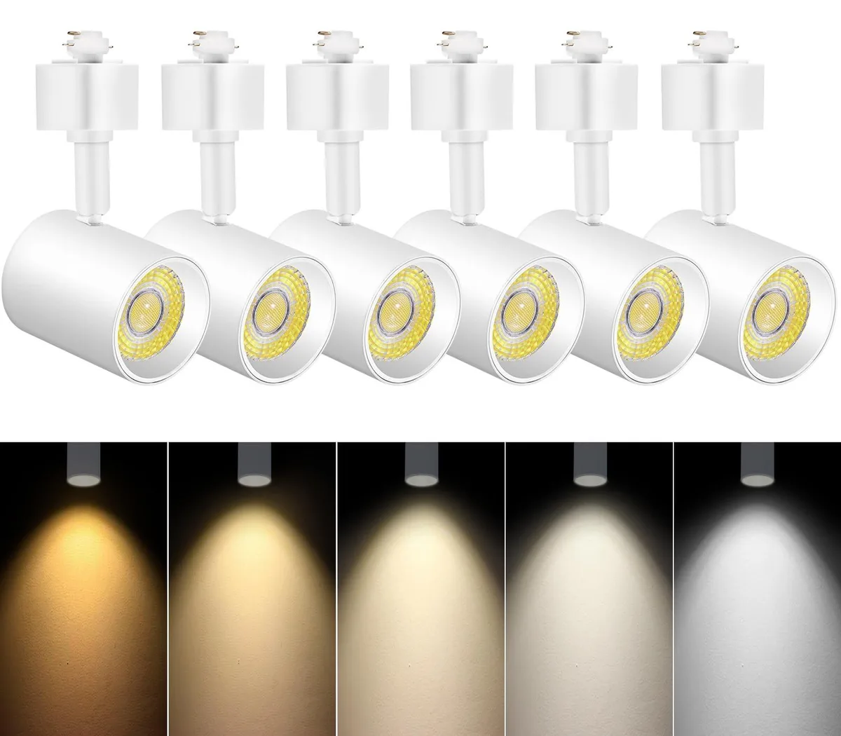  VANoopee 5-Colour LED Track Lighting Heads H Type 6 Pack 10W 800lm 2000K-6000K CRI90+ 24° Matte White — product photo