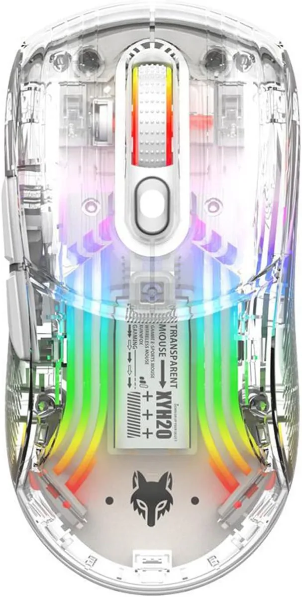 BFKK BFKK Transparent RGB Mechanical Gaming Mouse White 2.4GHz Bluetooth 2400 DPI 15m 6 Buttons — product photo