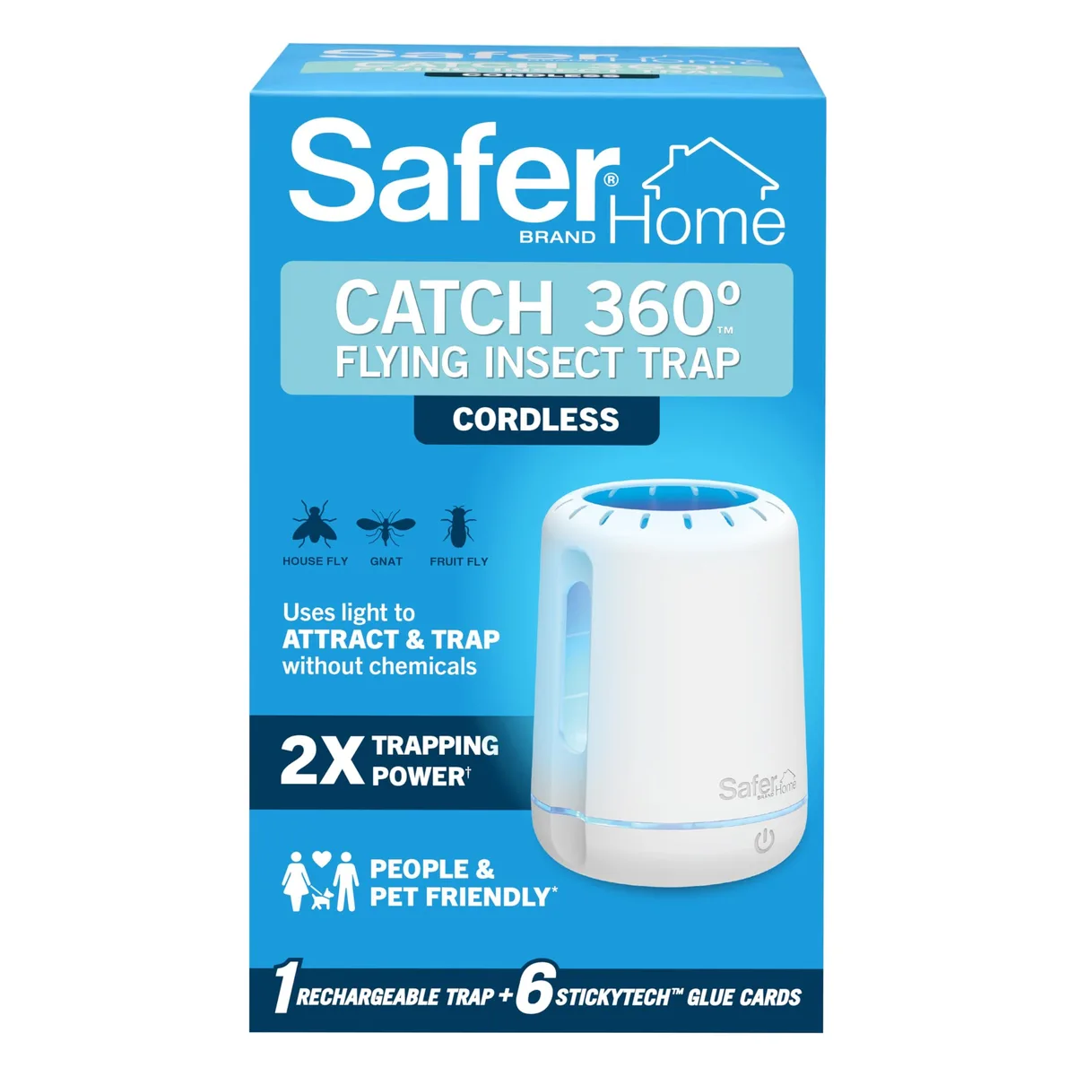 Compact white cordless insect trap with magnetic cover and UV LED light