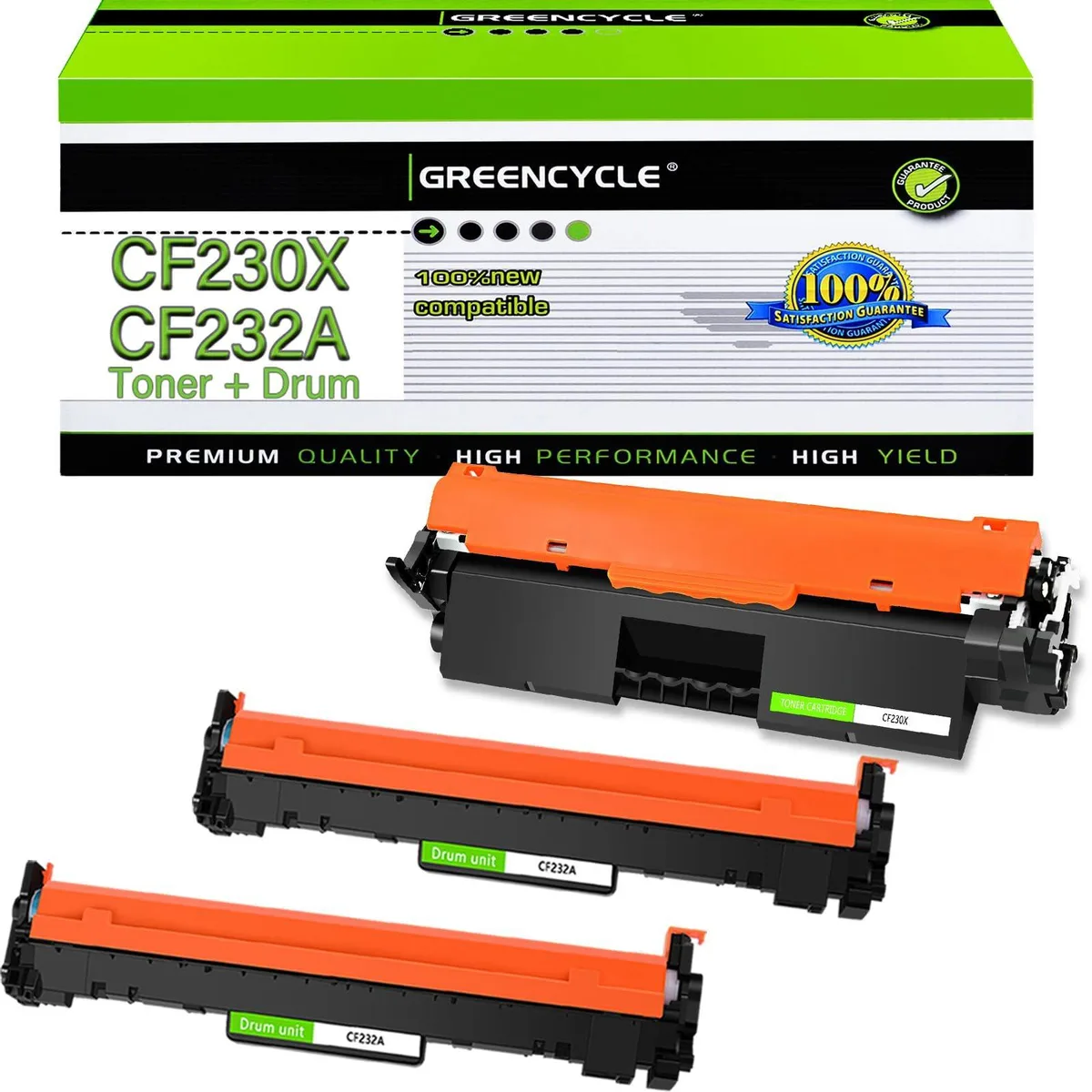 GreenCycle boxed set with one black toner cartridge and two drum units for HP LaserJet Pro M203 M227