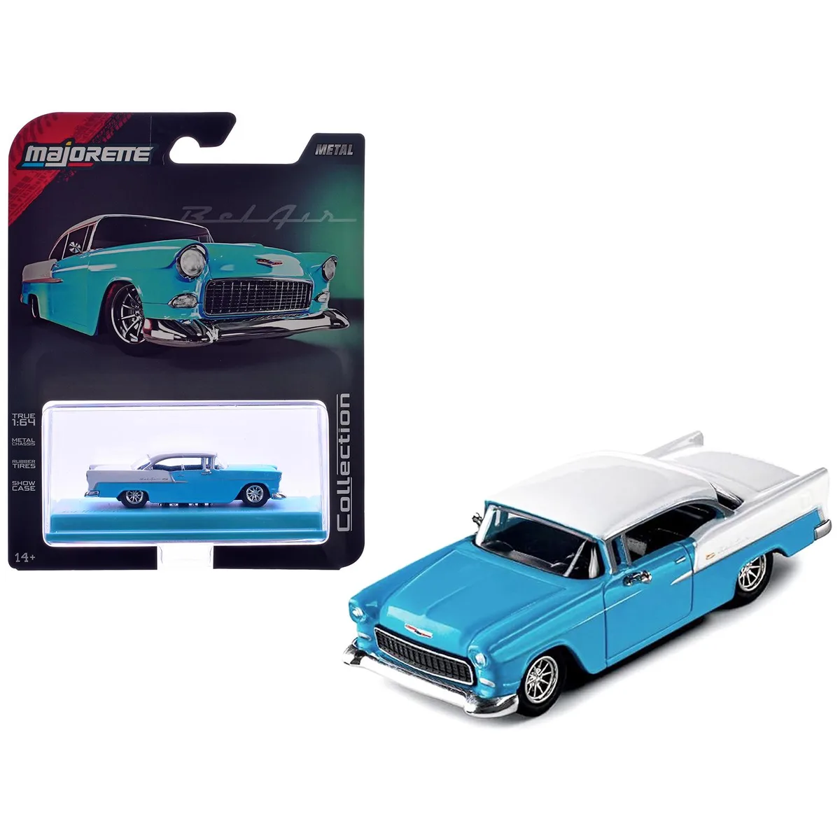 Majorette Majorette 1955 Chevrolet Bel Air Blue White Collection 1/64 Diecast Car — product photo