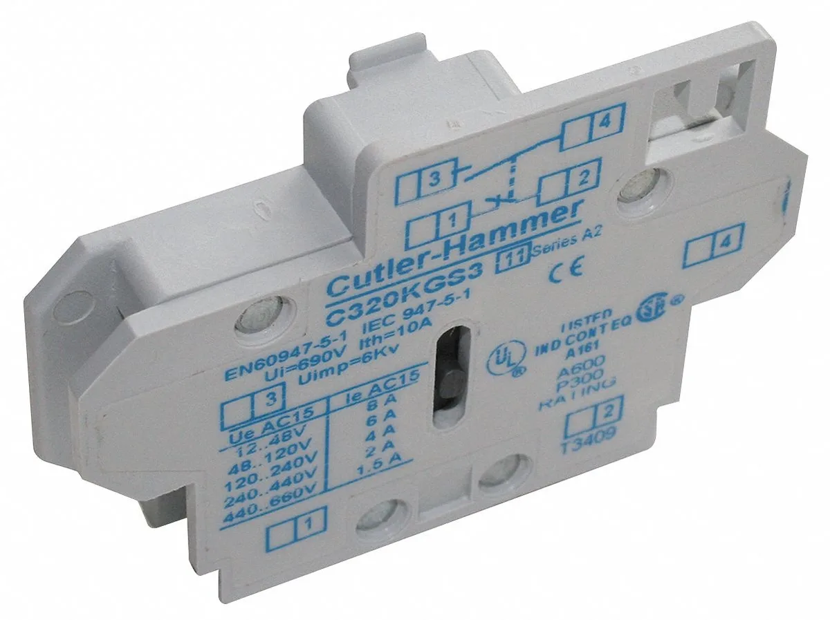 Eaton Eaton C320KGS2 Auxiliary Contact 1NC Side Mount Size 00-2 10A 600V — product photo