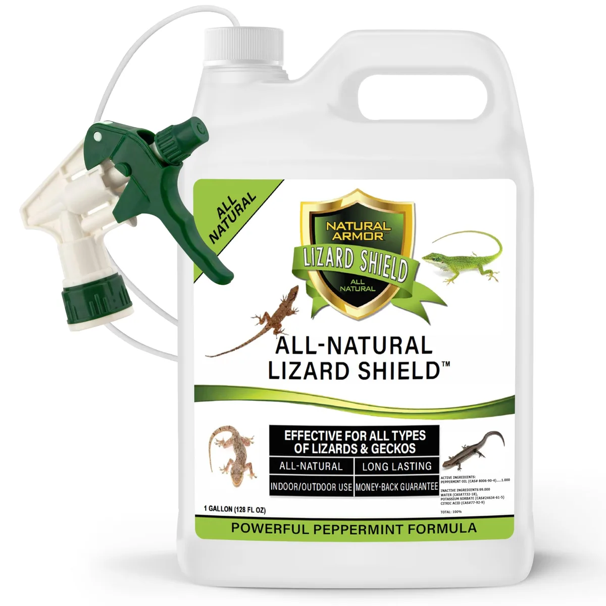 White one-gallon plastic jug with black trigger sprayer and green label