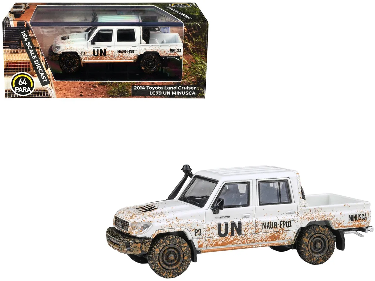 Paragon Paragon 2014 Toyota Land Cruiser LC 79 "UN MINUSCA" White Dirty Version 1/64 Diecast Hobby Collectible — product photo