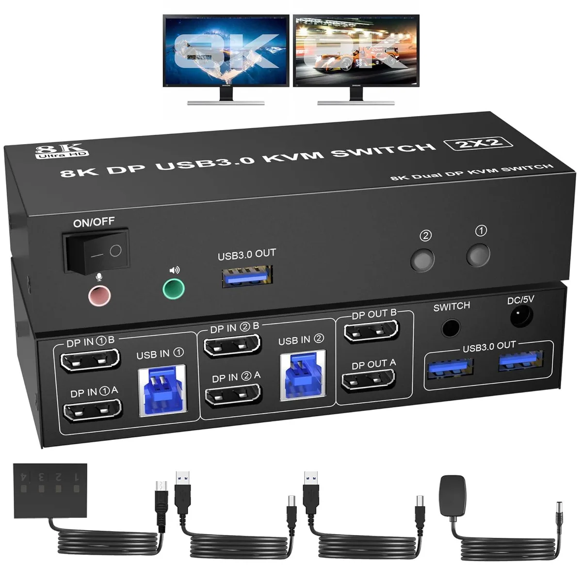 Hitoor Hitoor DisplayPort USB 3.0 KVM Switch 2 Monitors 2 Computers 8K@60Hz 4K@144Hz — product photo