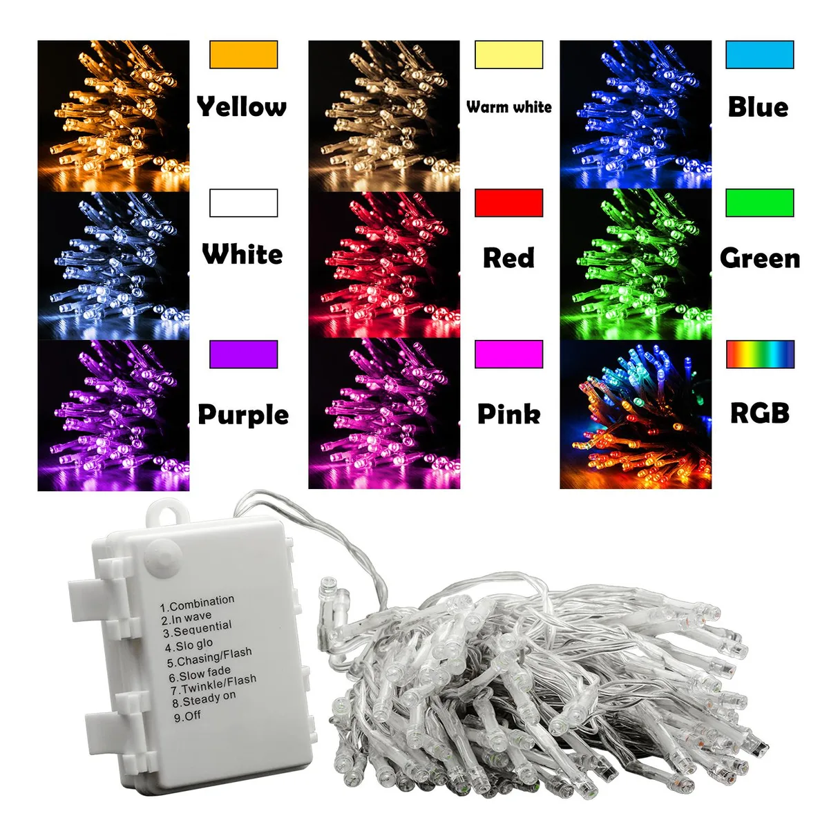 Vetroo Vetroo 10 m 100 LED White String Lights Battery Powered 8 Modes — product photo